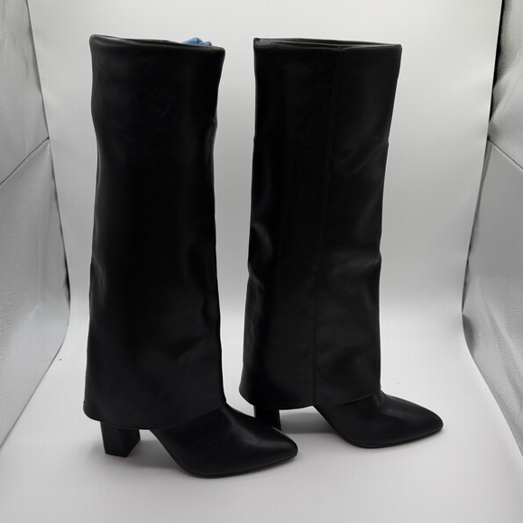 NEW MADDEN GIRL BLACK LEATHER TALL POINTED TOE BOOTS - Picture 3 of 9